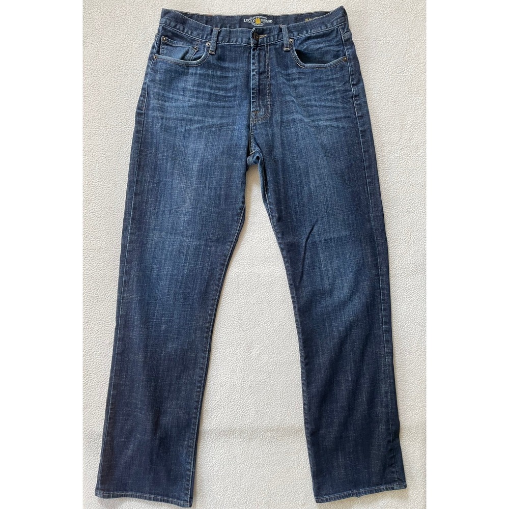 Lucky Brand Mens 33x34 Jeans Blue 181 Relaxed Straight Dark Wash Distressed